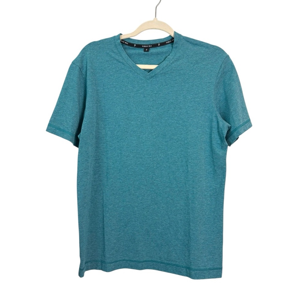 Public Rec GO-TO V Short Sleeve T-Shirt Heather Teal Blue Pima Cotton Size Small